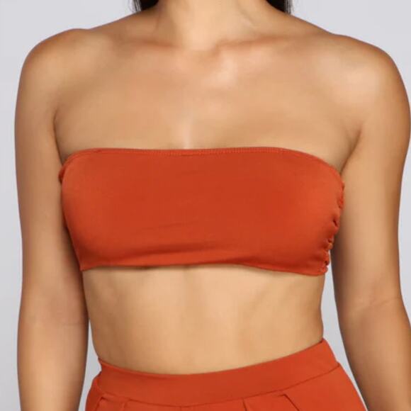 Windsor M Rust Orange Terracotta Strapless Basic Crop Tube Top - Picture 1 of 6